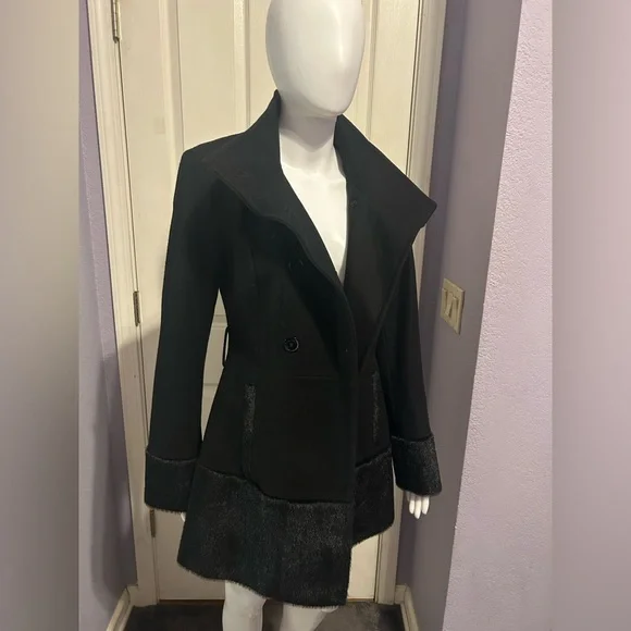 Peacoat Jacket S Black Steampunk Victorian High Collar Fur Wool Romantic Gothic - Picture 3 of 7